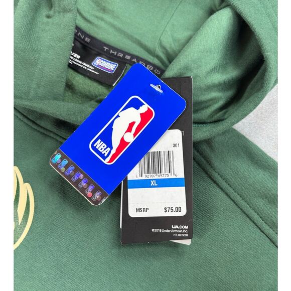 NWT Men's XL Threadborne Under Armour Milwaukee Bucks green logo hoodie - Picture 5 of 9